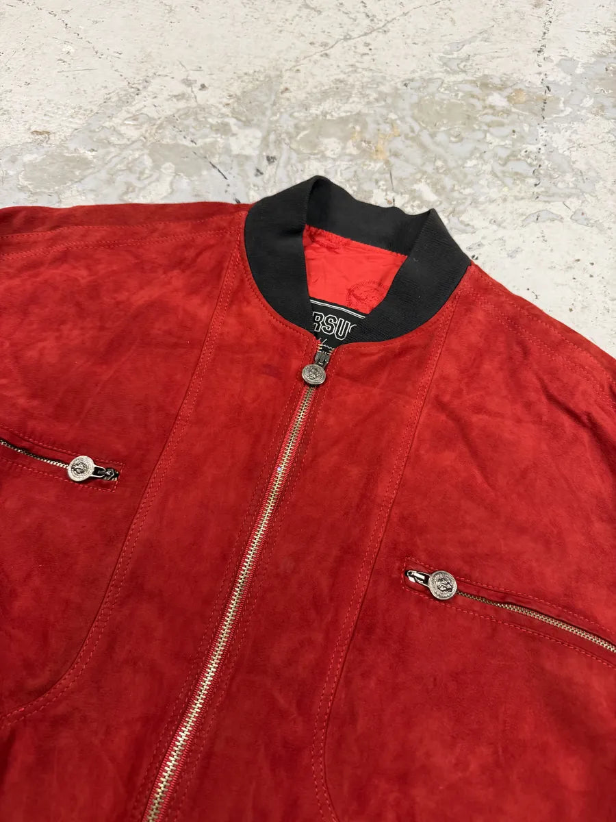 2000s Versace Red Leather Bomber Jacket xKVhtHz 6
