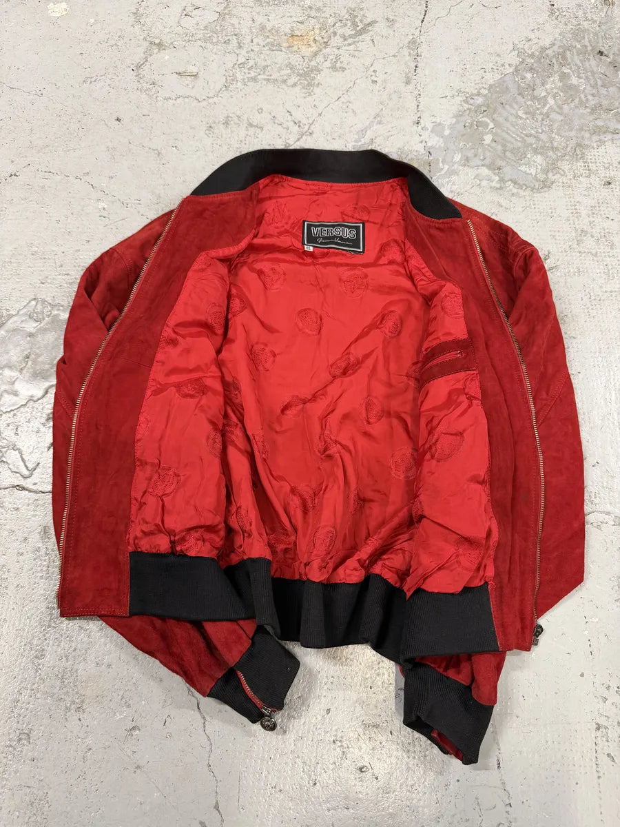 2000s Versace Red Leather Bomber Jacket xKVhtHz 7
