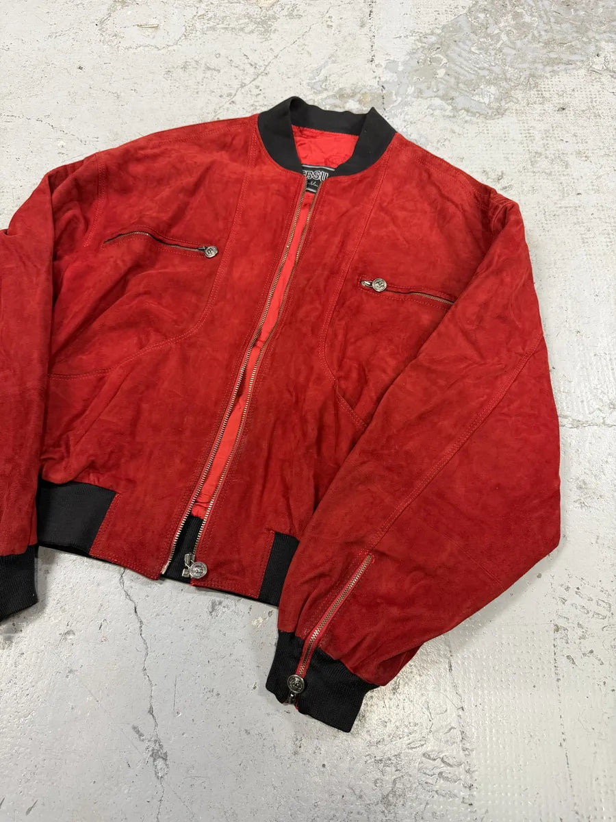 2000s Versace Red Leather Bomber Jacket xKVhtHz 8