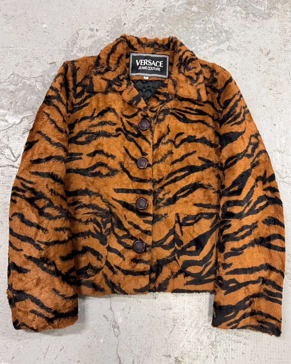 2000s Versace Tiger Fur Effect Buttoned Jacket (M) 1