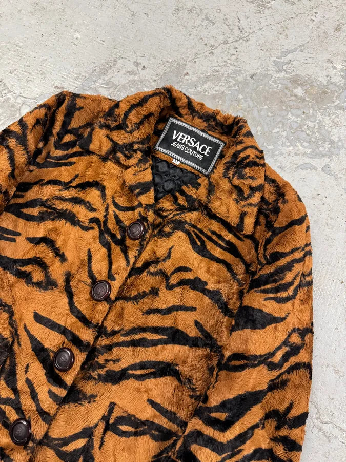 2000s Versace Tiger Fur Effect Buttoned Jacket (M) 3