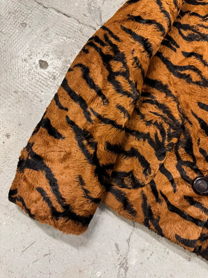 2000s Versace Tiger Fur Effect Buttoned Jacket (M) 7