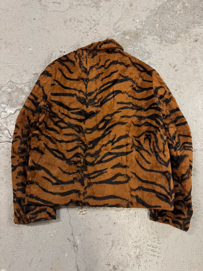 2000s Versace Tiger Fur Effect Buttoned Jacket (M) 4