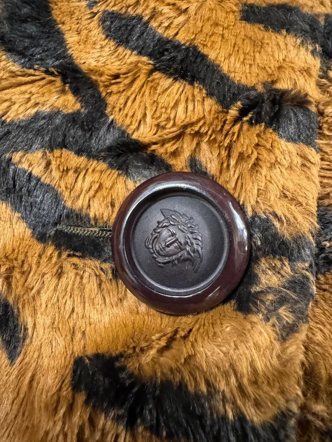 2000s Versace Tiger Fur Effect Buttoned Jacket (M) 5