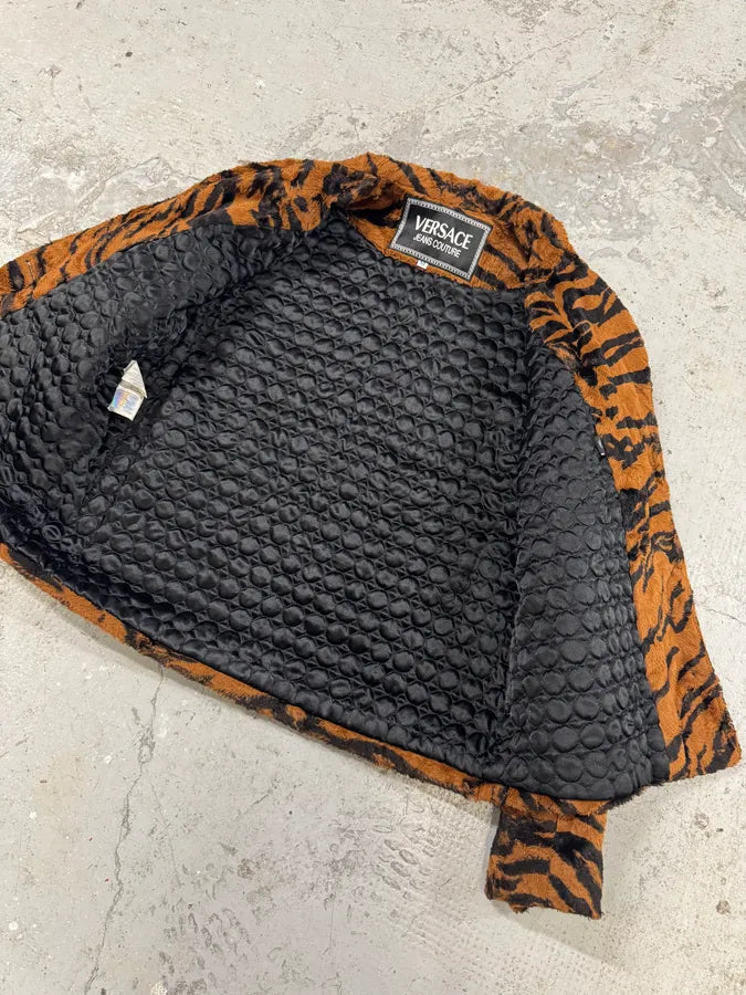 2000s Versace Tiger Fur Effect Buttoned Jacket (M) 11