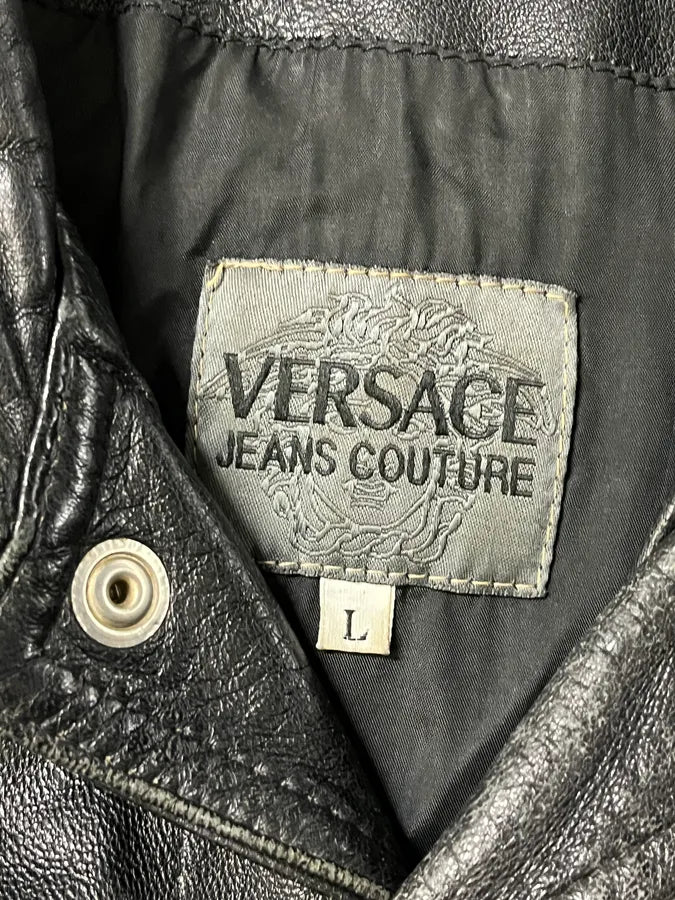 2000s Versace Trucker Black Leather Jacket ItgwJBP 8