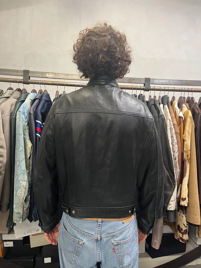 2000s Versace Trucker Black Leather Jacket ItgwJBP 2