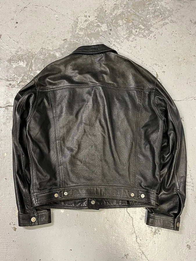 2000s Versace Trucker Black Leather Jacket ItgwJBP 5
