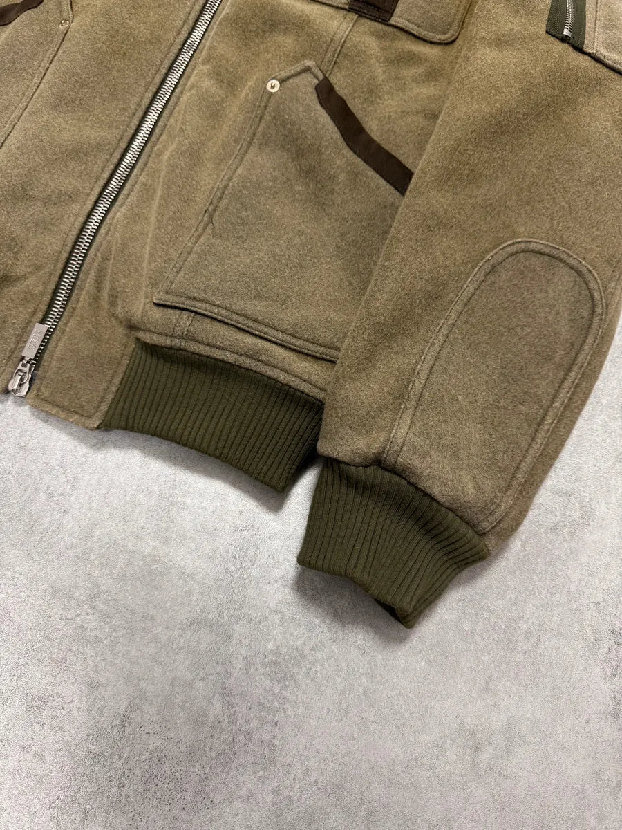 2000s Versace Utility Military Fur Collar Kaki Bomber Jacket FLiwIpu 3