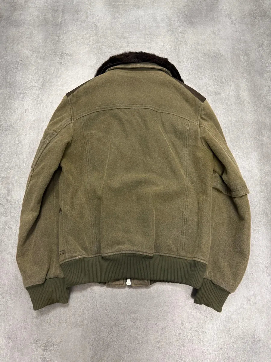 2000s Versace Utility Military Fur Collar Kaki Bomber Jacket FLiwIpu 4