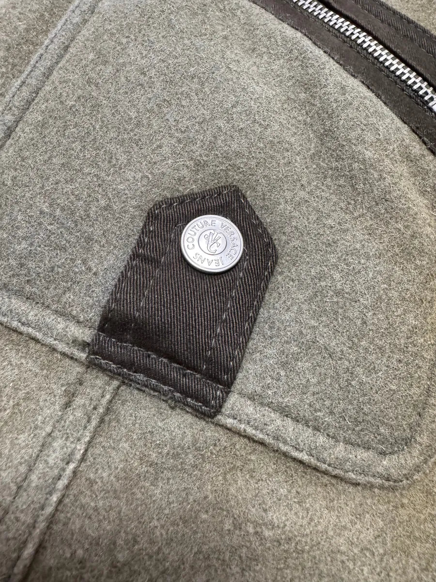 2000s Versace Utility Military Fur Collar Kaki Bomber Jacket FLiwIpu 6