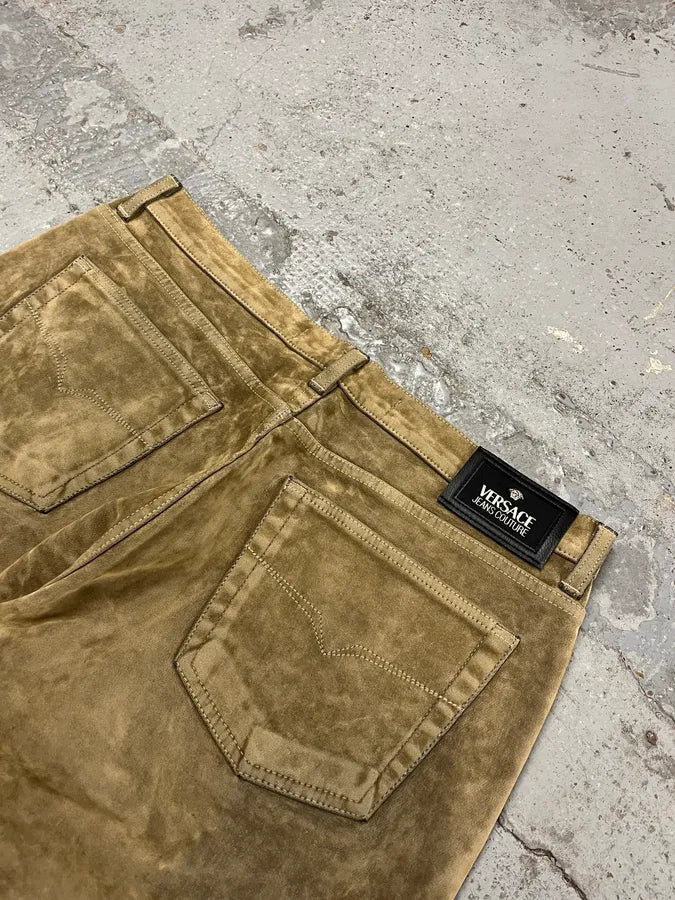 2000s Versace Velvet Beige Pants JaMIUCj 8