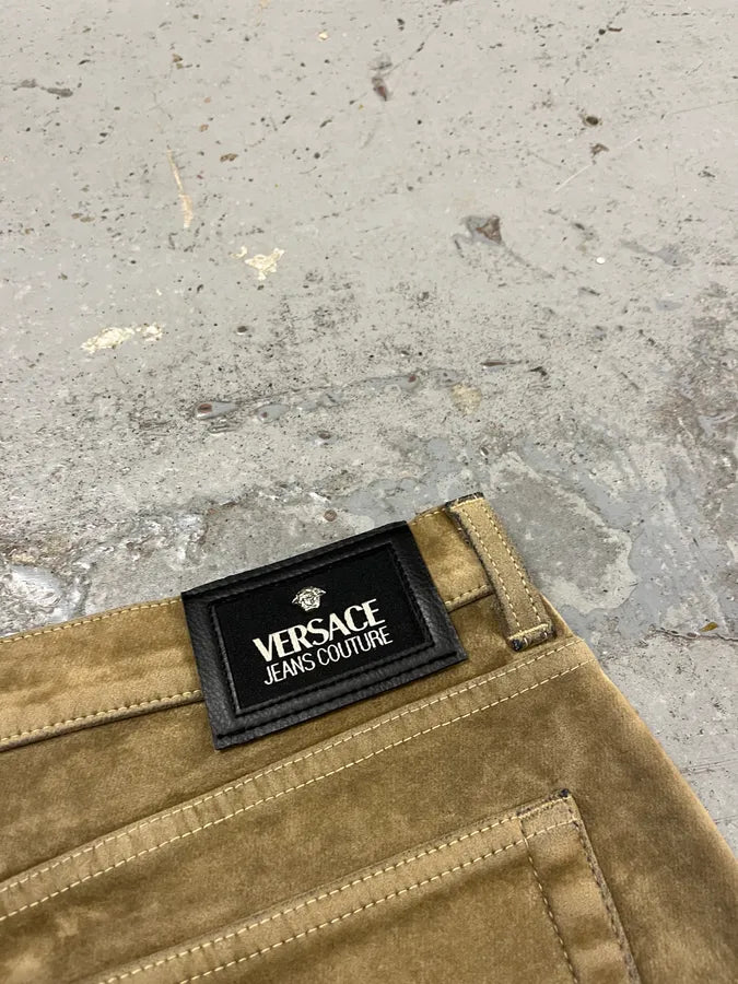 2000s Versace Velvet Beige Pants JaMIUCj 9