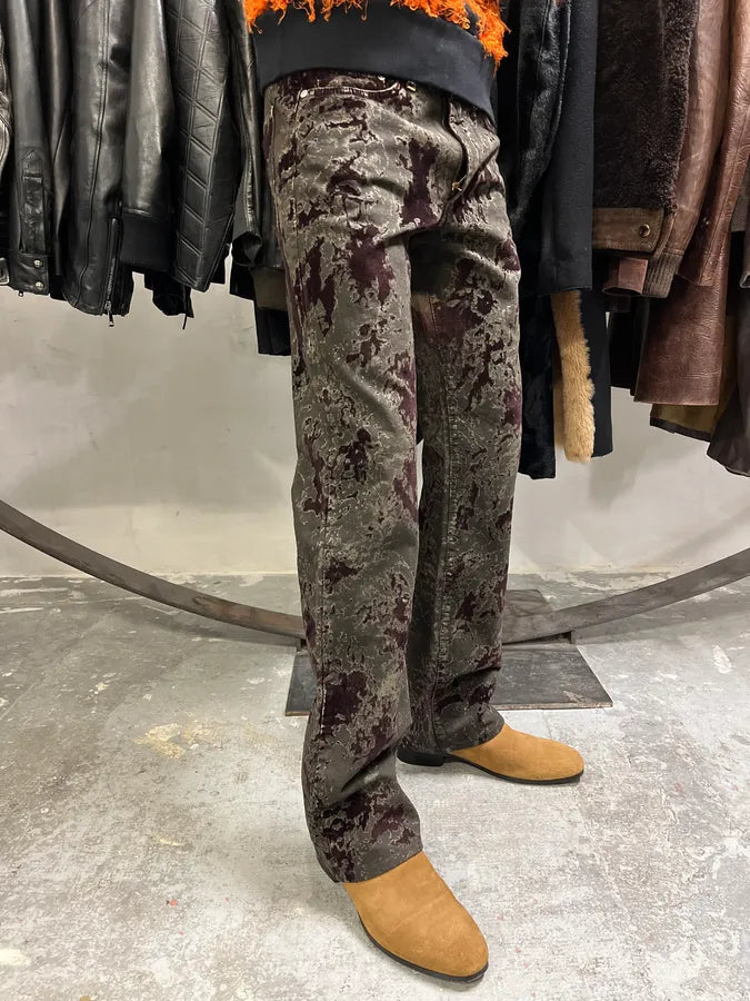 2000s Versace Velvet Dark Relief Blood Pants (S) 1