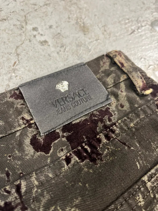 2000s Versace Velvet Dark Relief Blood Pants (S) 9