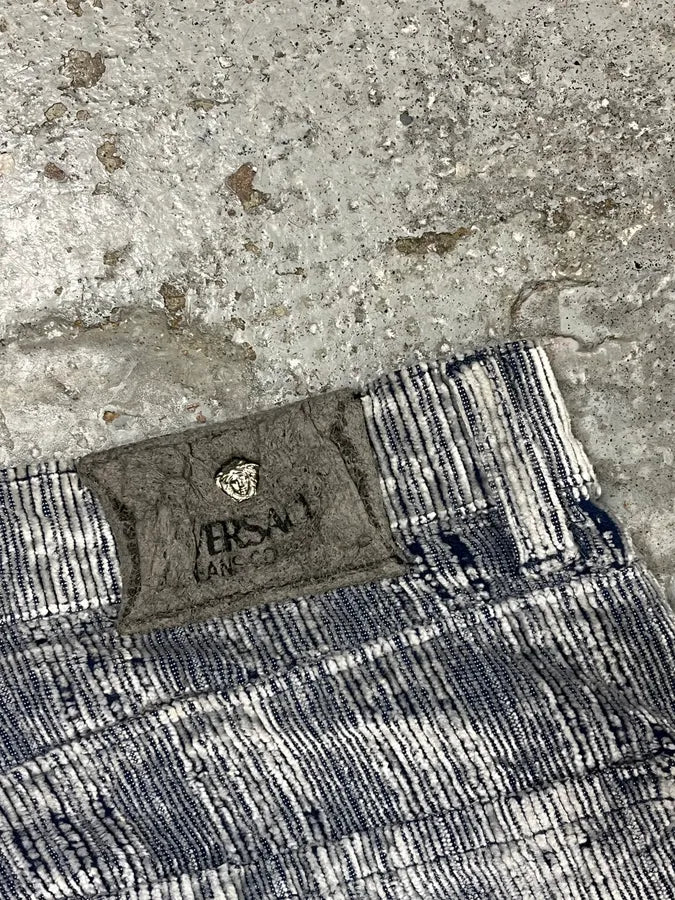 AW2005 Versace White & Blue Irregular Corduroy Pants IUyNtQi 8