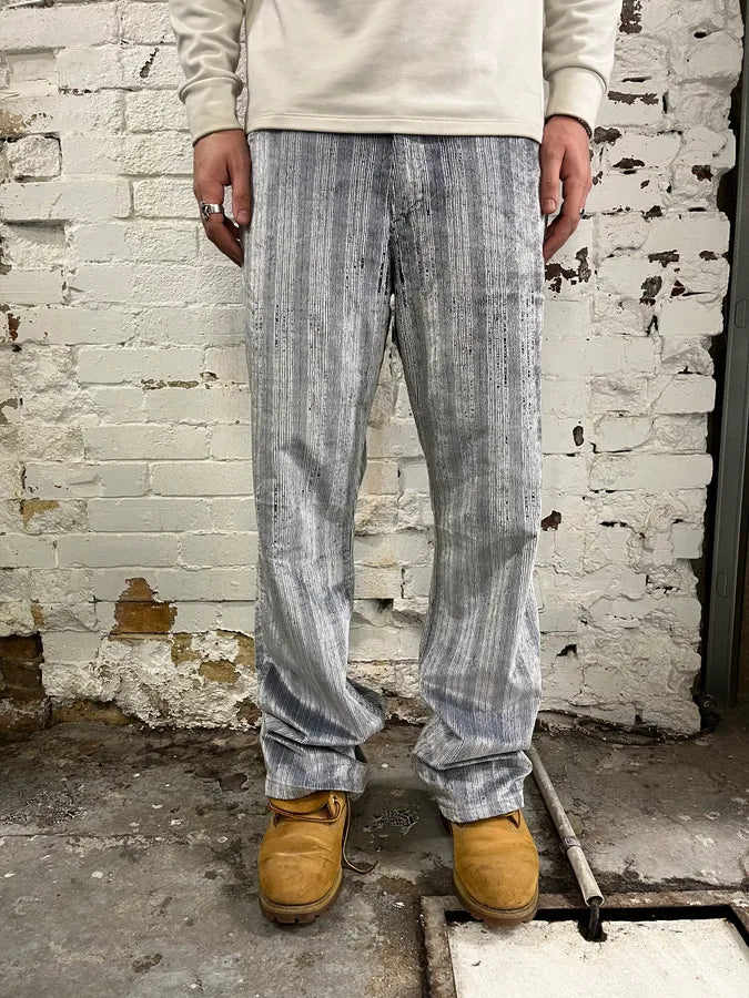 AW2005 Versace White & Blue Irregular Corduroy Pants IUyNtQi 0