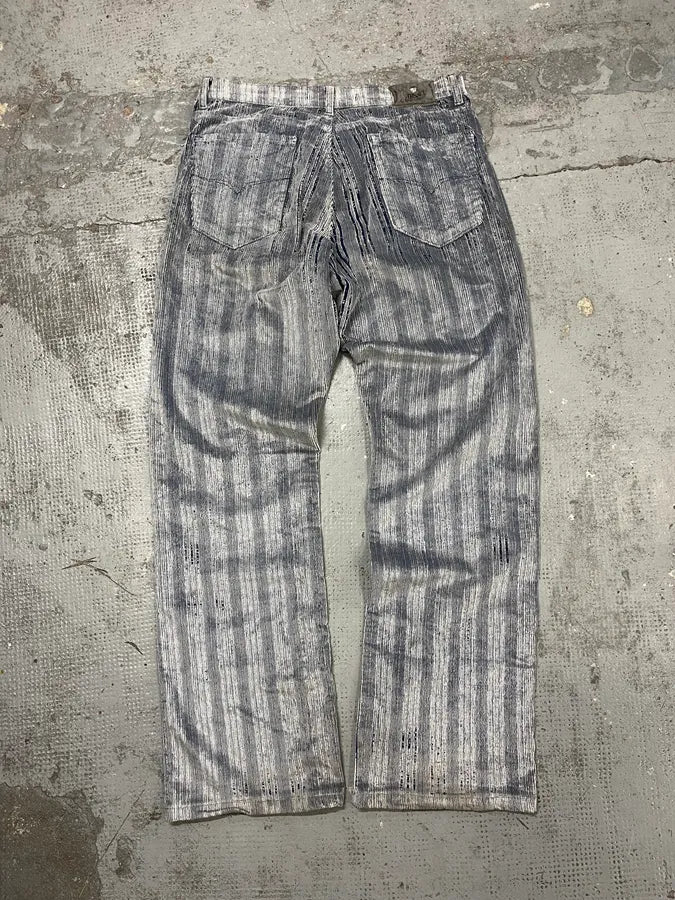 AW2005 Versace White & Blue Irregular Corduroy Pants IUyNtQi 7