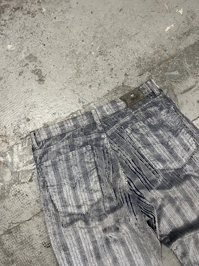 AW2005 Versace White & Blue Irregular Corduroy Pants IUyNtQi 6
