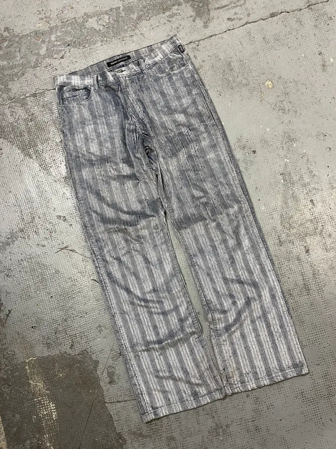AW2005 Versace White & Blue Irregular Corduroy Pants IUyNtQi 5