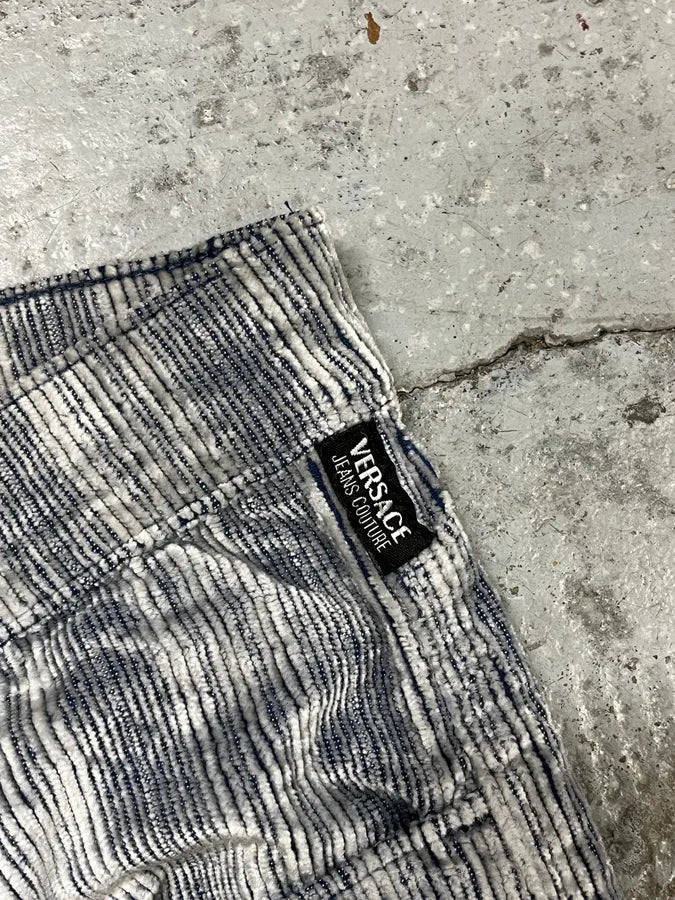 AW2005 Versace White & Blue Irregular Corduroy Pants IUyNtQi 10