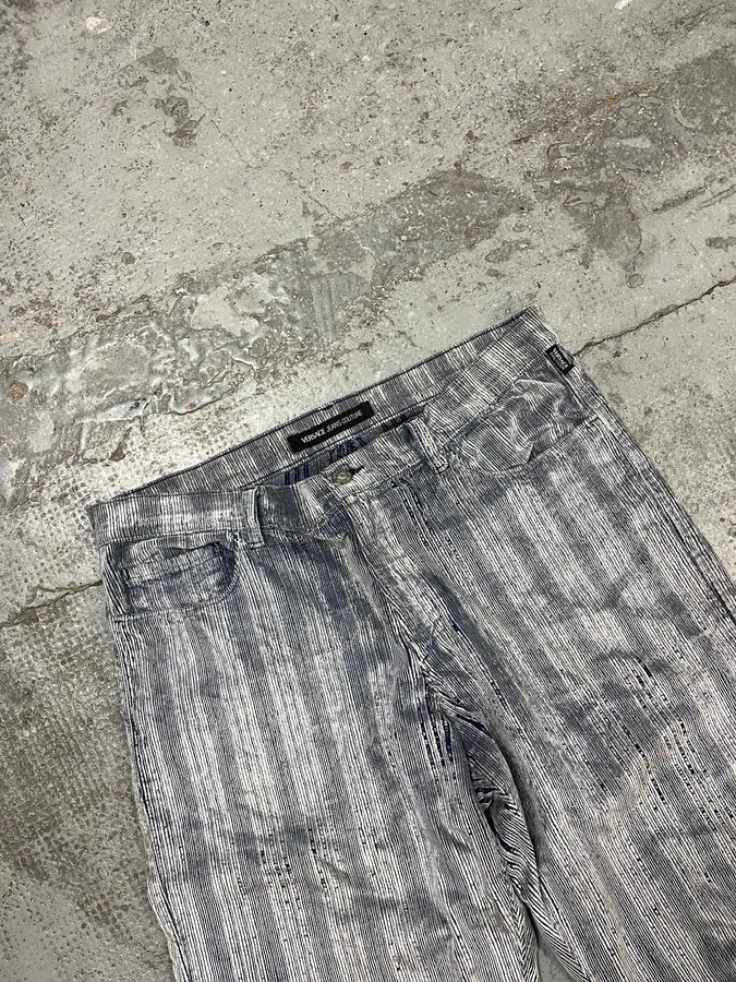 AW2005 Versace White & Blue Irregular Corduroy Pants IUyNtQi 4