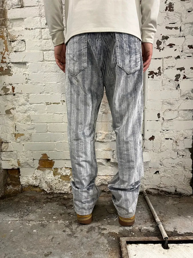 AW2005 Versace White & Blue Irregular Corduroy Pants IUyNtQi 2