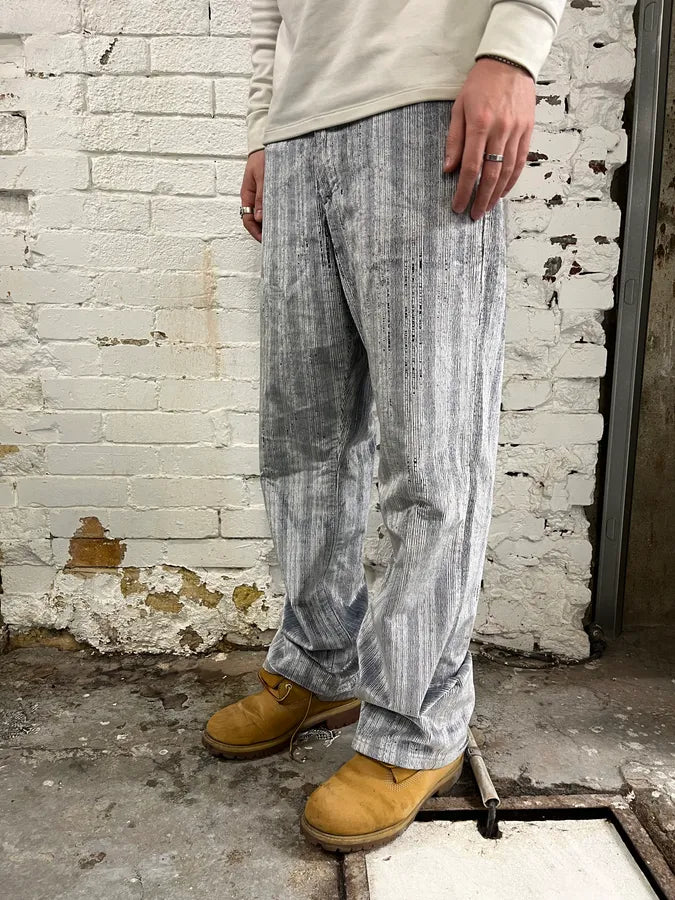 AW2005 Versace White & Blue Irregular Corduroy Pants IUyNtQi 1