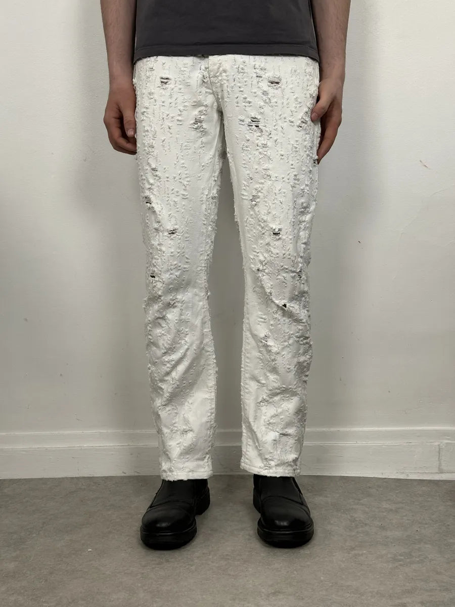 2000s Versace White Distressed Denim Jeans PBCAPvm 0