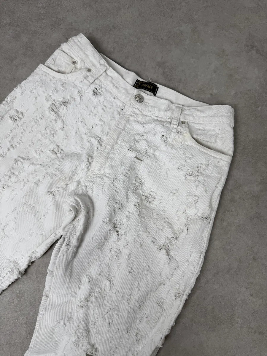 2000s Versace White Distressed Denim Jeans PBCAPvm 10
