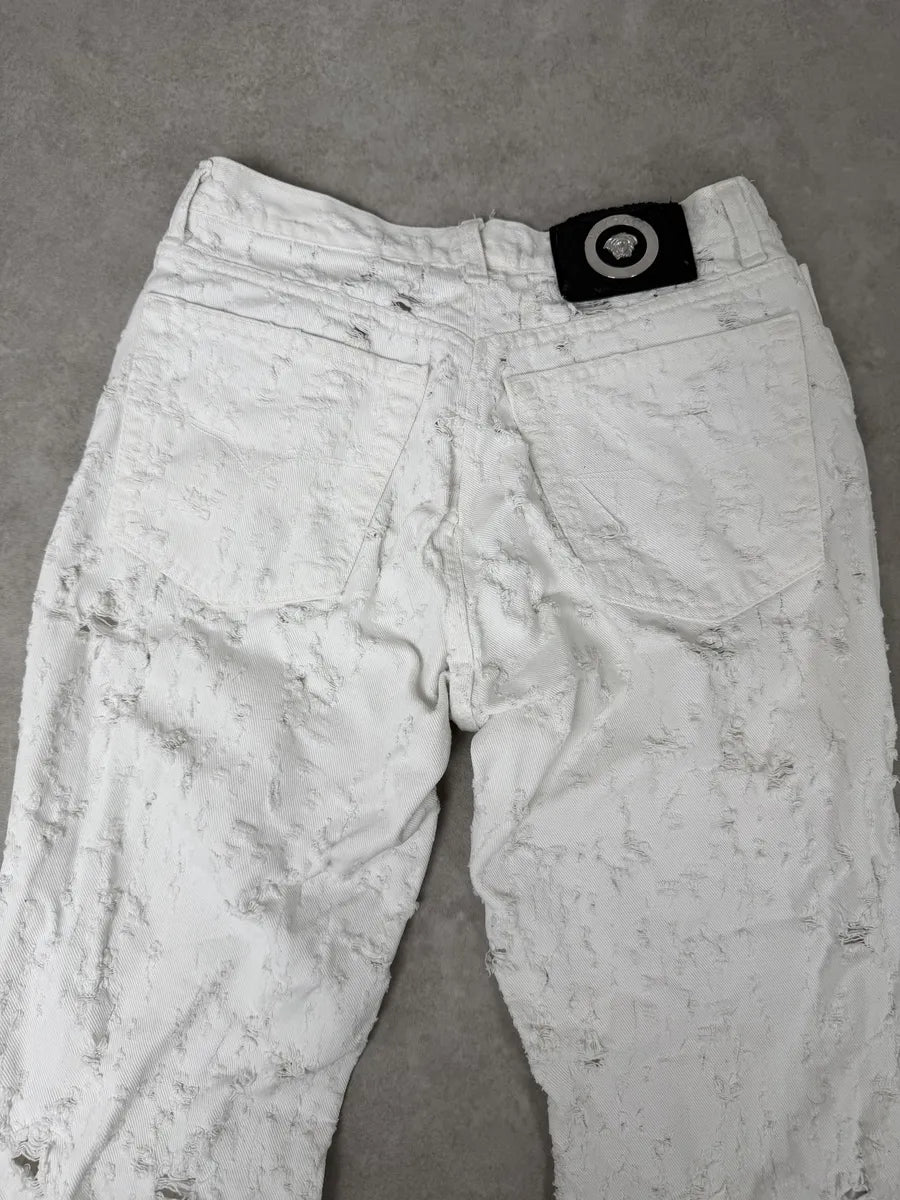 2000s Versace White Distressed Denim Jeans PBCAPvm 8