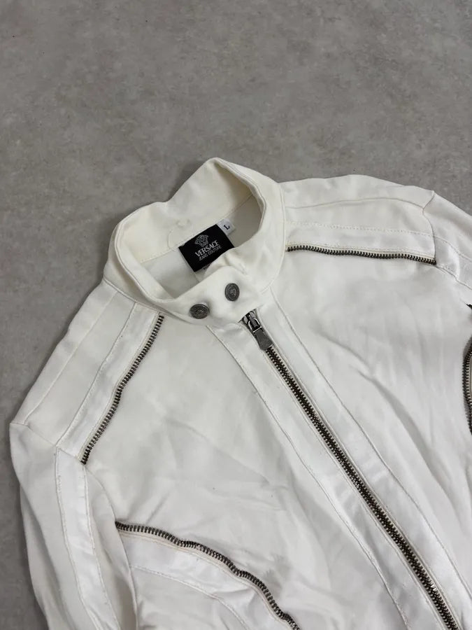 2000s Versace White Laced Multi Zip Jacket  mosnUgC 4