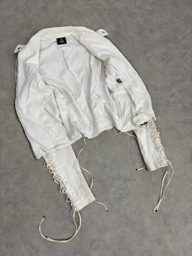 2000s Versace White Laced Multi Zip Jacket  mosnUgC 6