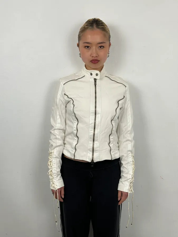 2000s Versace White Laced Multi Zip Jacket  mosnUgC 1