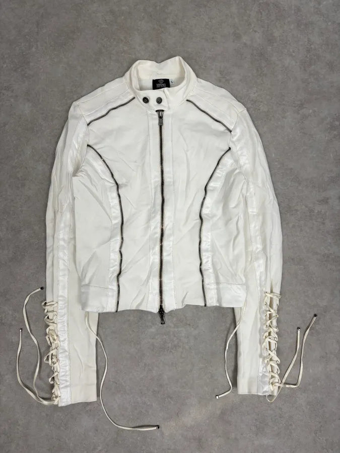 2000s Versace White Laced Multi Zip Jacket  mosnUgC 0
