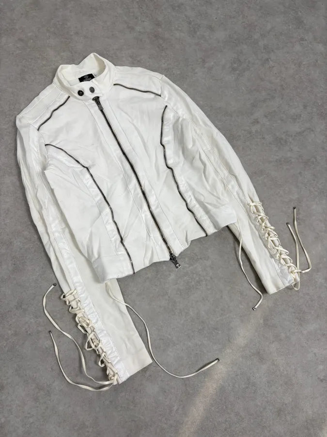 2000s Versace White Laced Multi Zip Jacket  mosnUgC 3