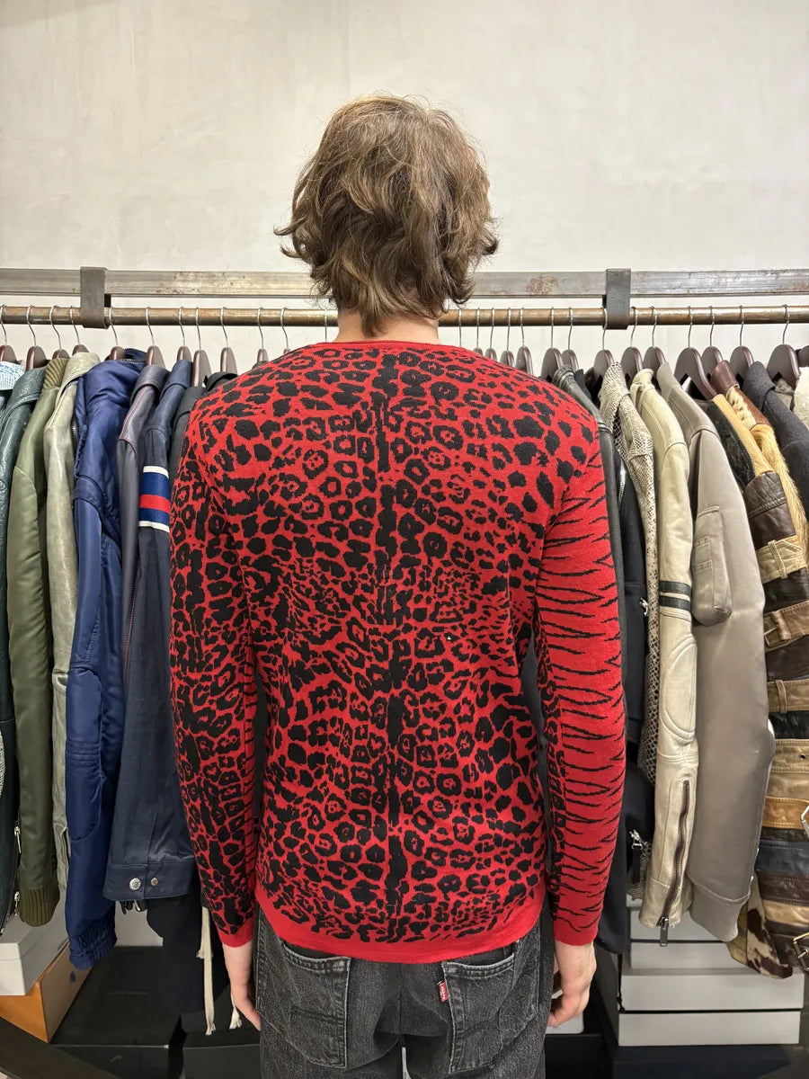 2000s Versace Zebra Leopard Red Longsleeves Sweater KdNNQep 2