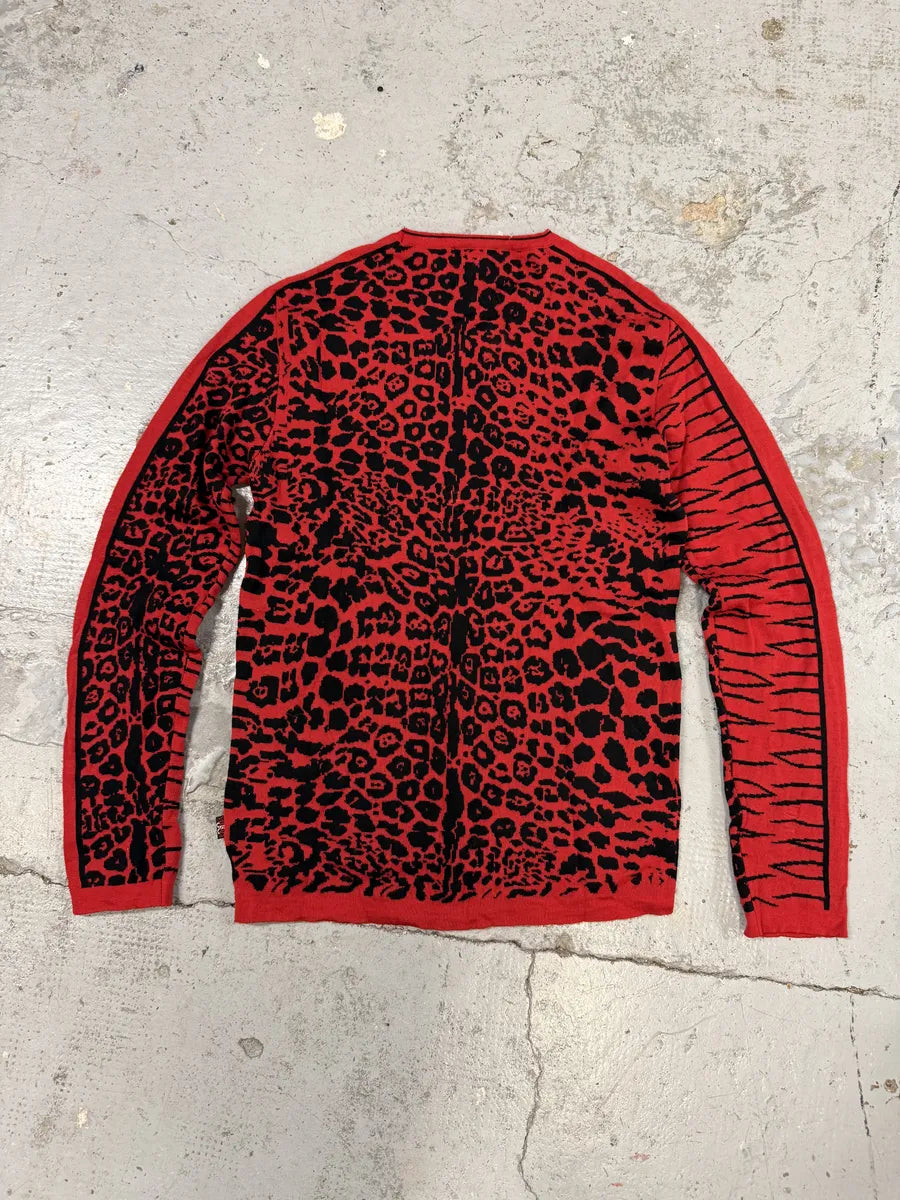 2000s Versace Zebra Leopard Red Longsleeves Sweater KdNNQep 3