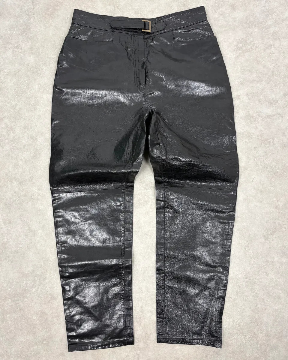 2000s Vintage Artisanal Belted Leather Pants  ccewBCY 0