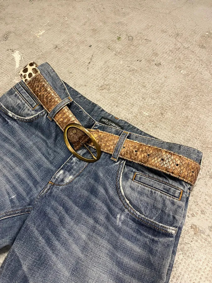 2000s Vintage Artisanal Python & Pony Hair Leather Belt (OS) 1