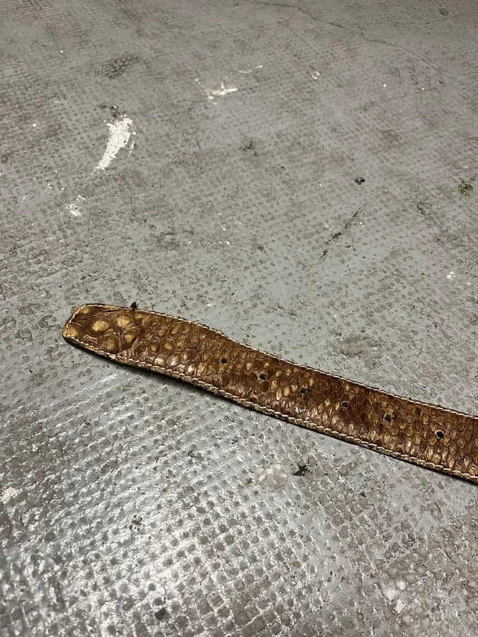2000s Vintage Artisanal Python & Pony Hair Leather Belt (OS) 3