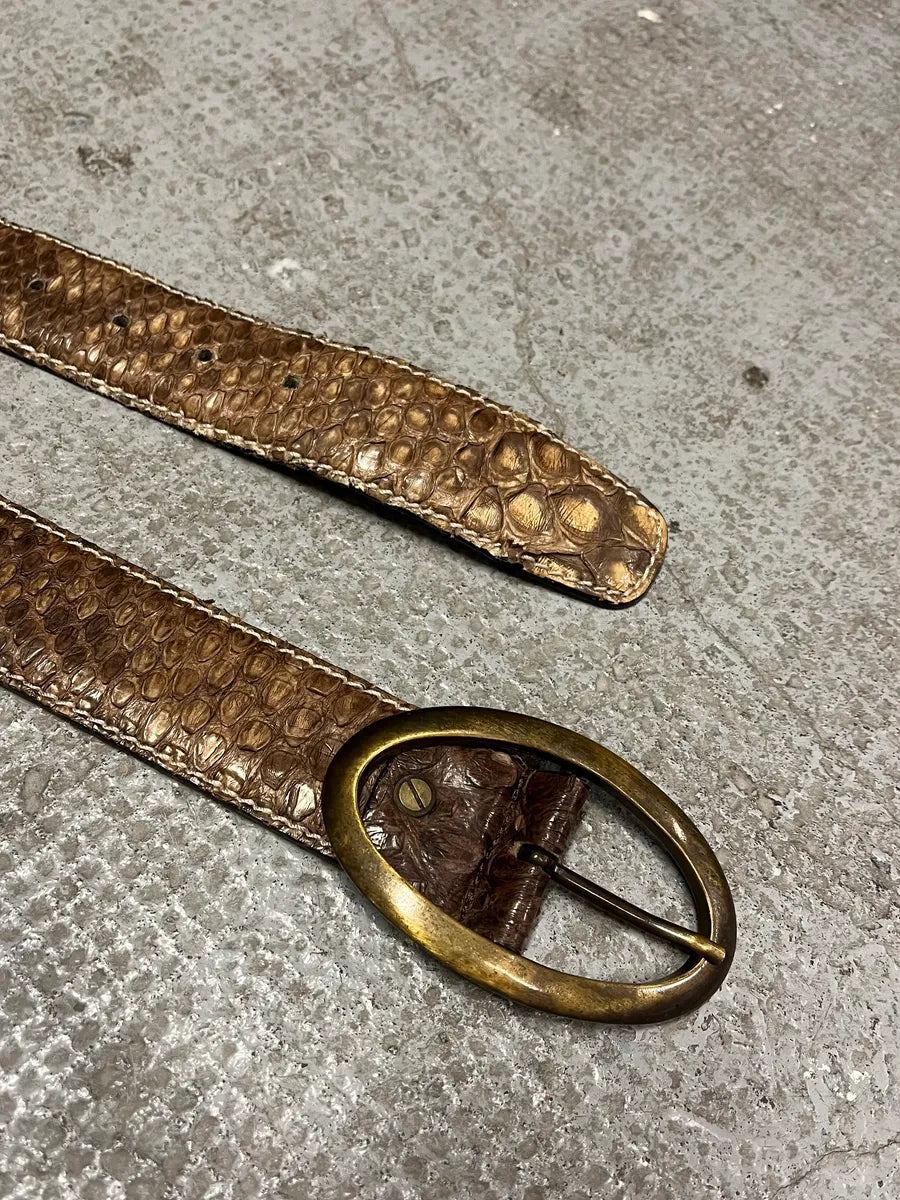 2000s Vintage Artisanal Python & Pony Hair Leather Belt (OS) 6