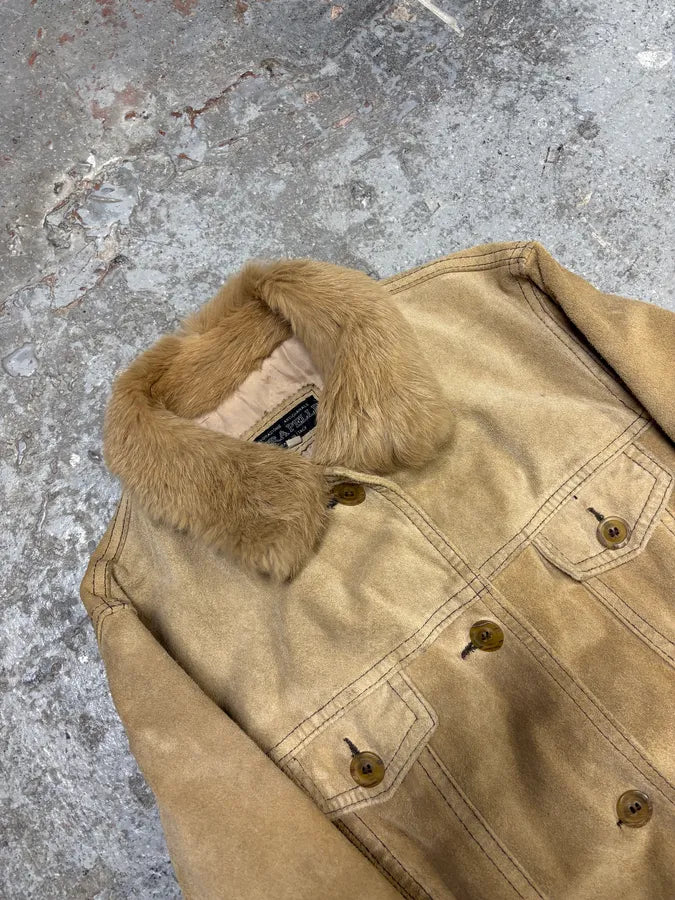 2000s Vintage Beige Leather Faux Fur Jacket (S) IdnRdaV 4