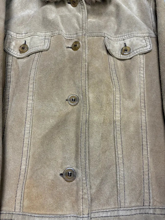 2000s Vintage Beige Leather Faux Fur Jacket (S) IdnRdaV 7