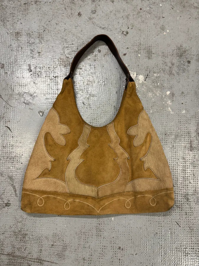 2000s Vintage Beige Suede Leather Handle Bag UxGSCsA 0
