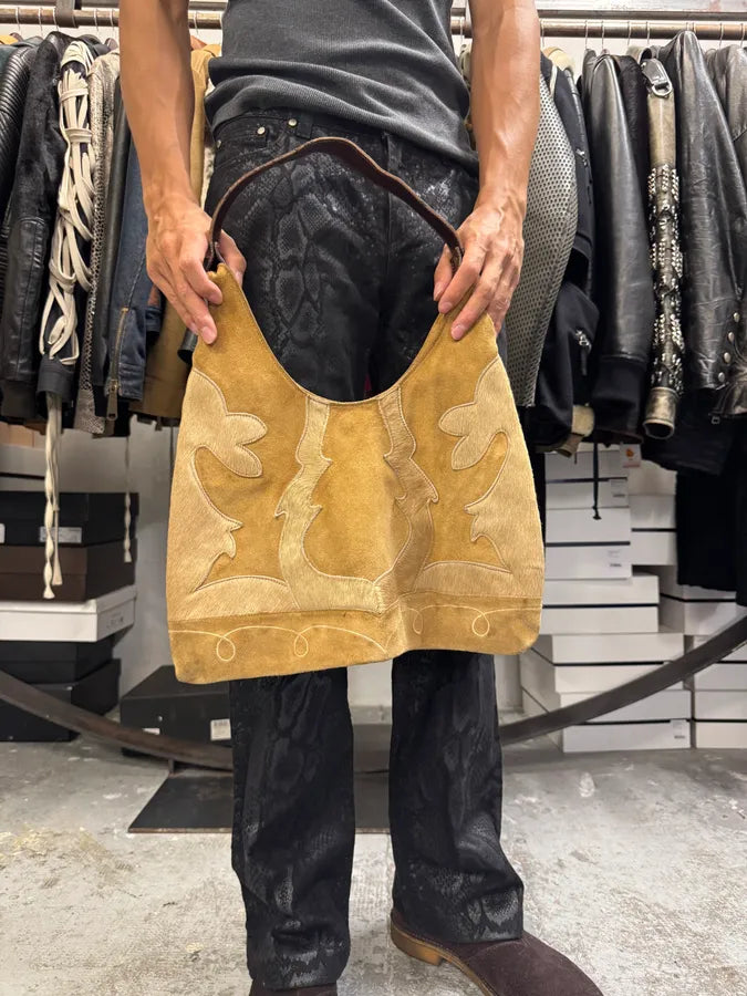 2000s Vintage Beige Suede Leather Handle Bag UxGSCsA 2