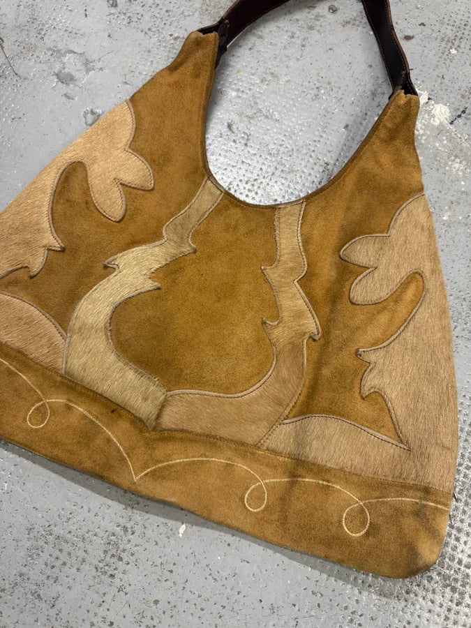 2000s Vintage Beige Suede Leather Handle Bag UxGSCsA 3