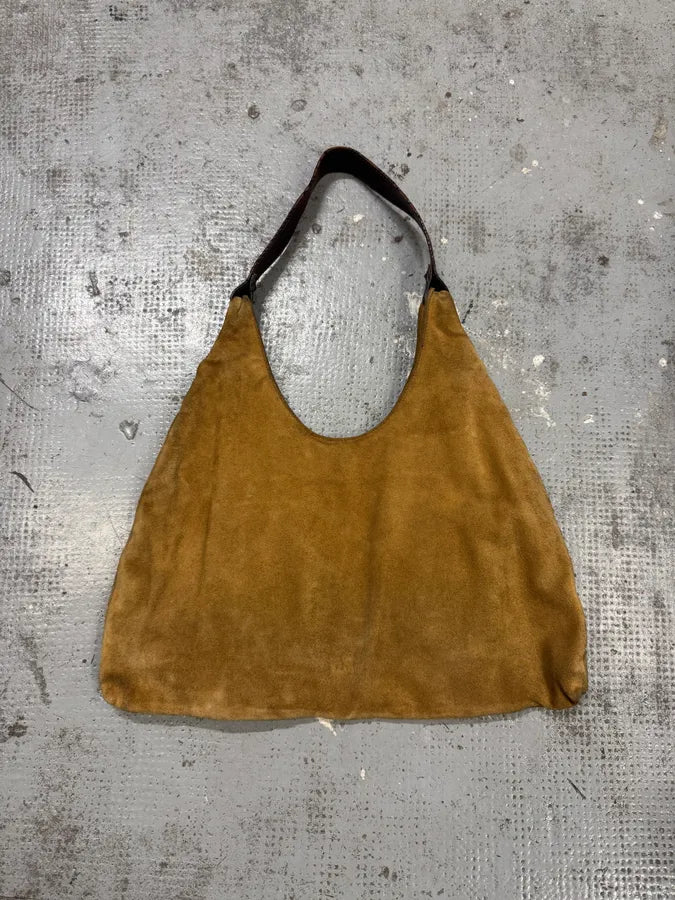 2000s Vintage Beige Suede Leather Handle Bag UxGSCsA 5