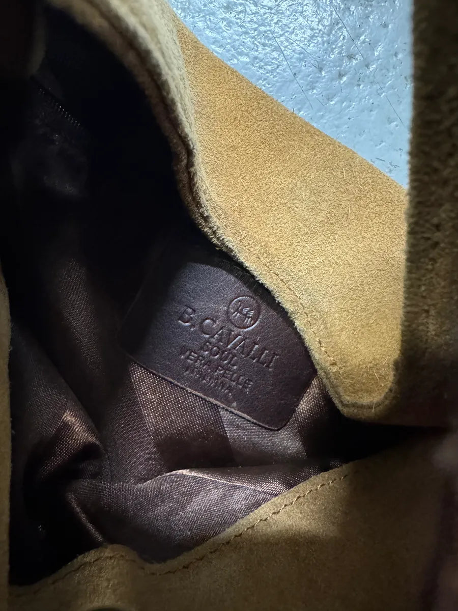 2000s Vintage Beige Suede Leather Handle Bag UxGSCsA 6