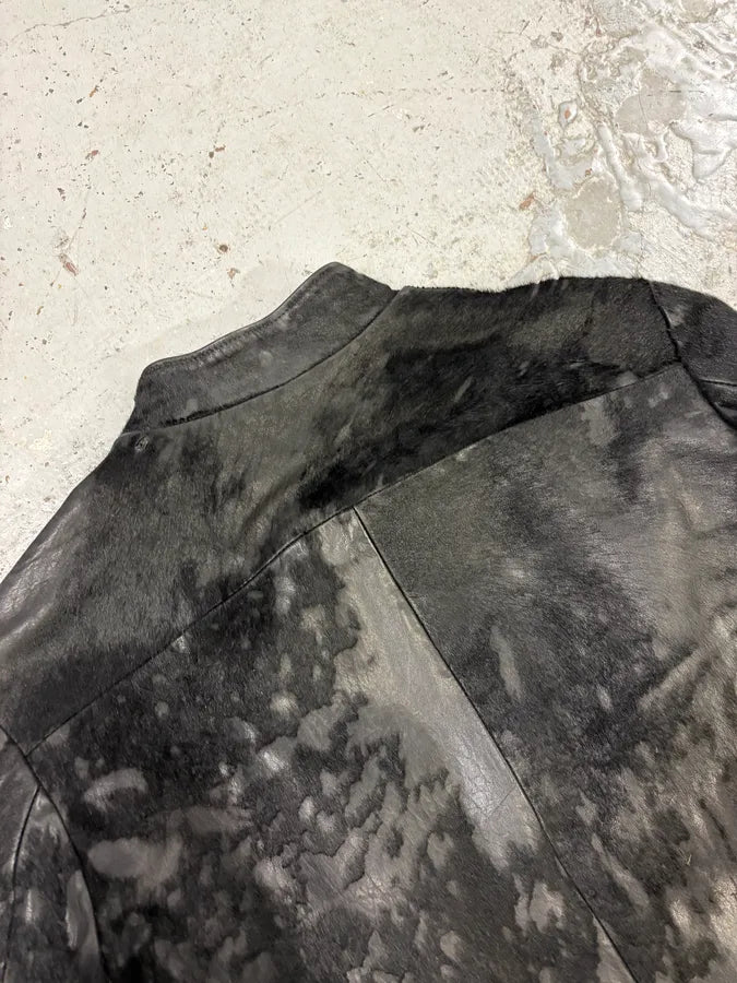 2000s Italian Black Pony Hair Leather Jacket UkxOIGX 7